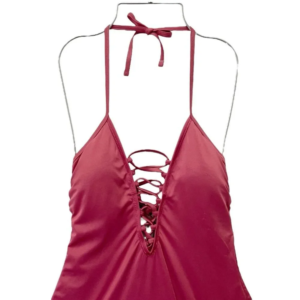 NWT Gianni Bini One Piece Swimsuit Size Small Cabernet Shimmer Bathing Suit NEW